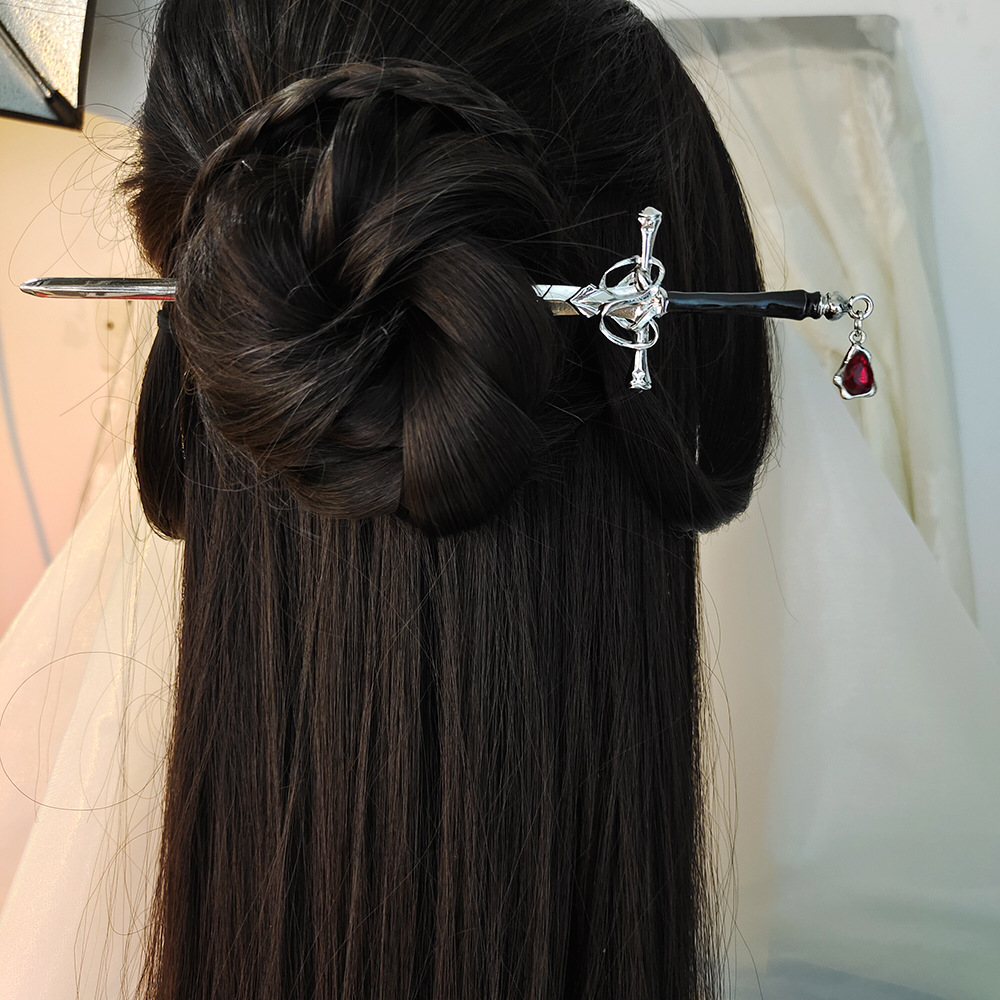 Pearl Hair Pin - Chinese zwaardvormige haarstok Vintage metalen haarspeld