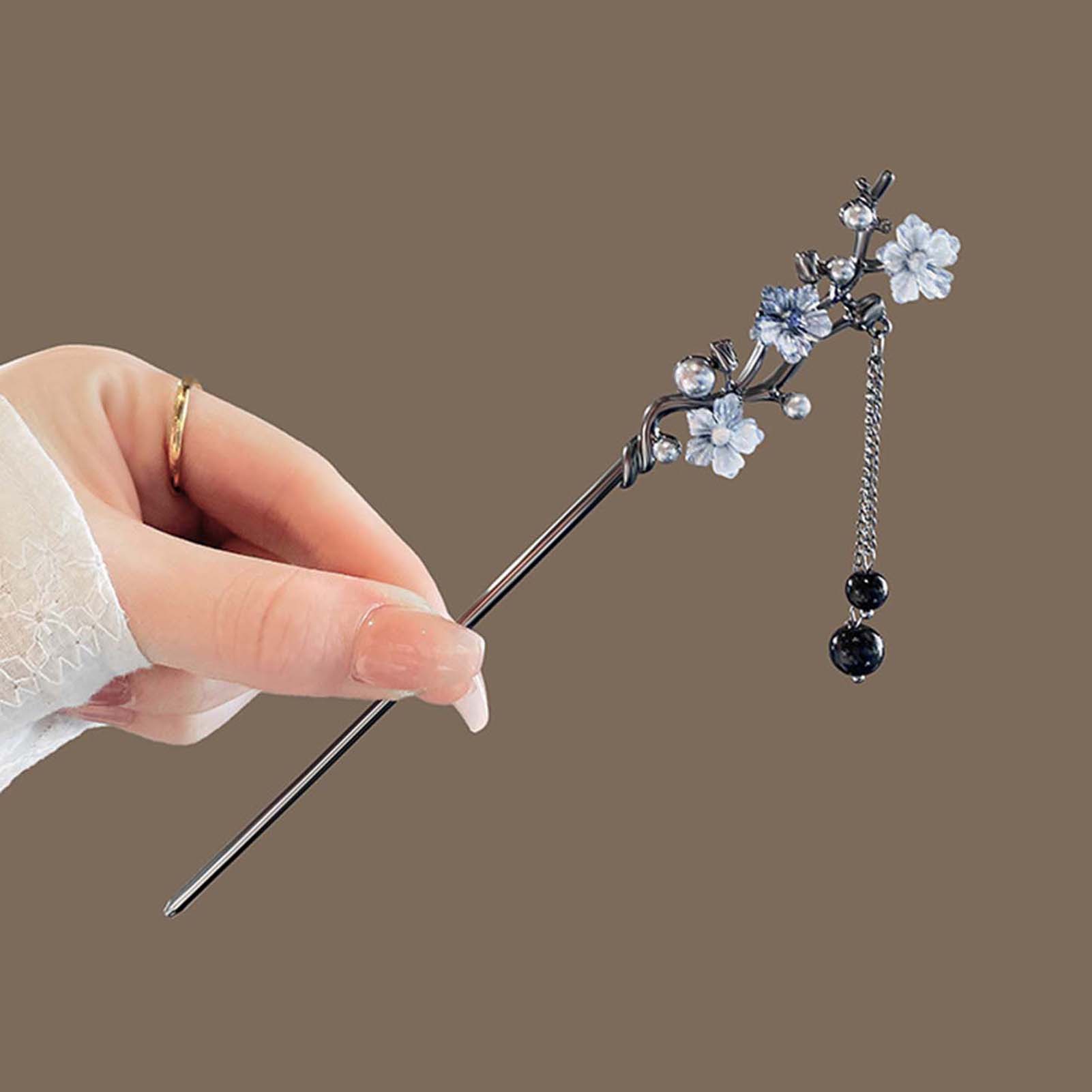Pearl Hair Pin - Chinese stijl haarstokjes zwarte metalen haarspeld