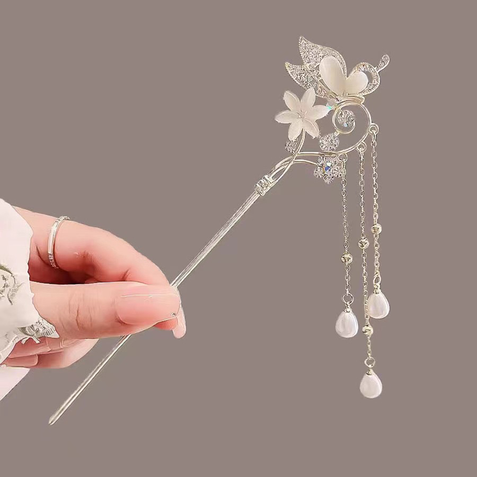 Pearl Hair Pin - Vrouwelijke haarstok haarspeld kattenogen bloem haarclip