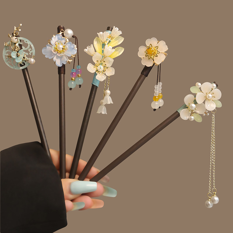 Pearl Hair Pin - Bloem Kwastje Parel Haar Stokken Houten
